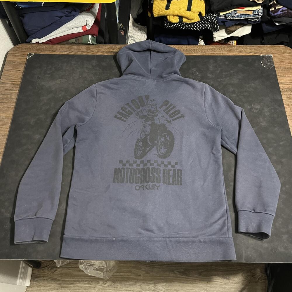 Oakley Factory Pilot Hoodie Skull Software Motocross Gear Navy Zip Sweatshirt